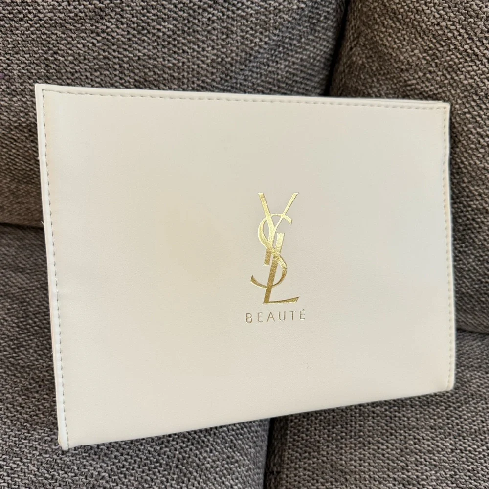 Yves Saint Laurent Beauty Cream Logo Pouch Makeup Bag Authentic New - Picture 3 of 11